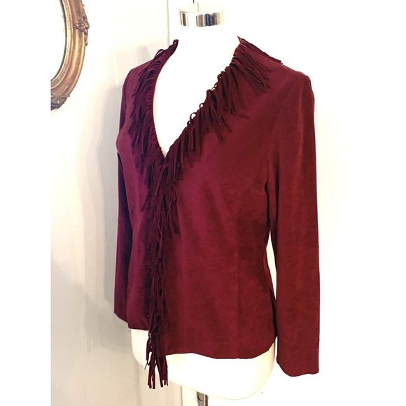 Women’s Burgundy Red Fringed Cardigan Jacket Size 6 - Picture 3 of 8